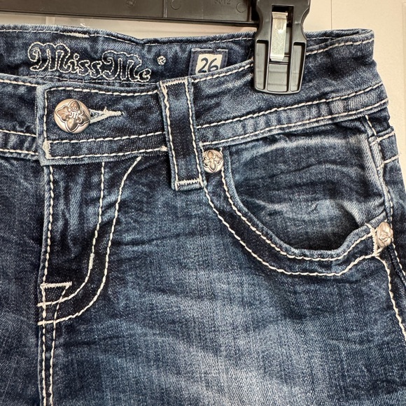 Miss Me Jeans Dark Blue Skinny with Fleur de Lis Embellishments - Picture 4 of 11